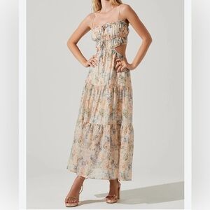 ASTR THE LABEL Floral Maxi Dress with Cutout Detail